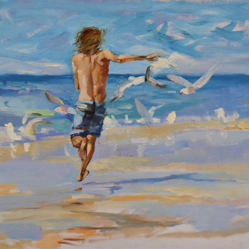 Seashore Serenity: Capturing Youthful Bliss on Canvas