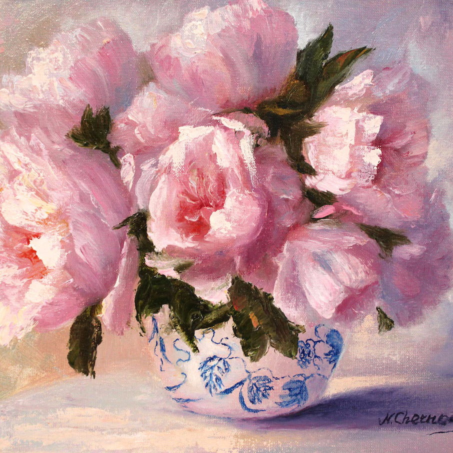 Blossoming Impressions: The Delicate Dance of Peonies on Canvas