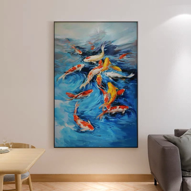 Vibrant Koi Fish in Blue Waters