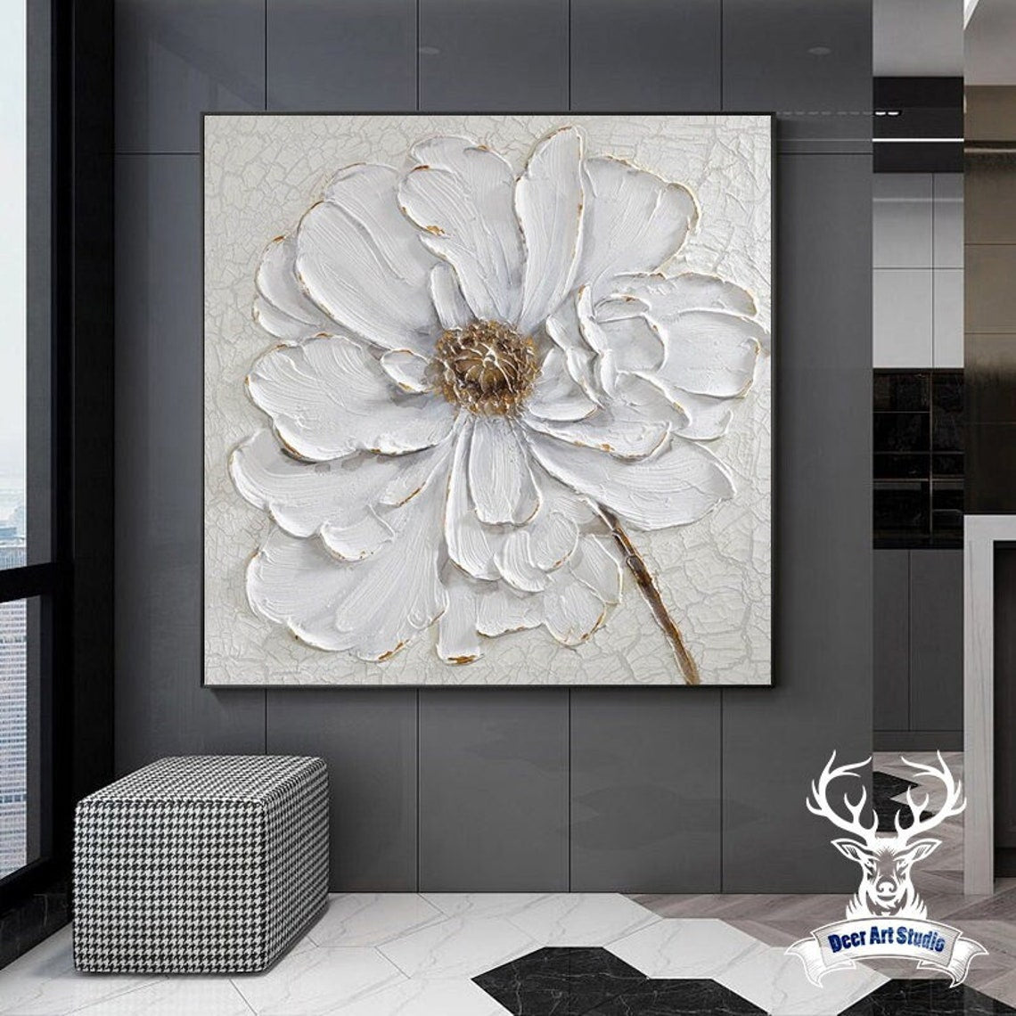 Elegant White Blossom Relief Wall Art