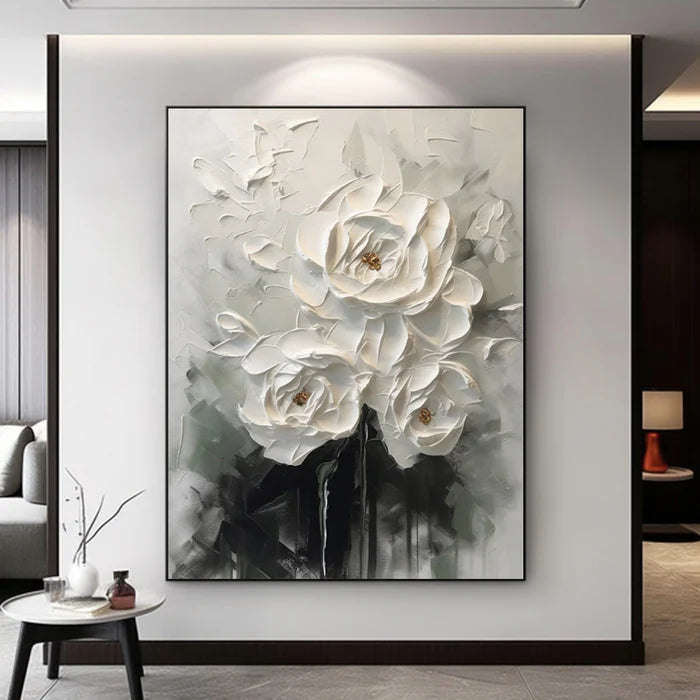 Elegant White Floral Abstract Wall Art