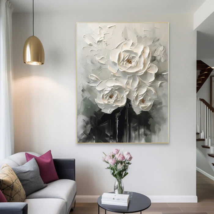 Elegant White Floral Abstract Wall Art