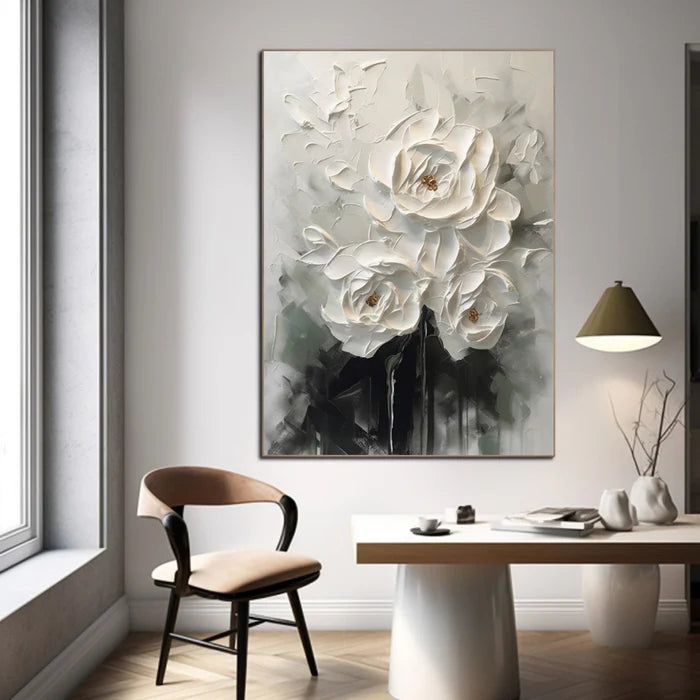 Elegant White Floral Abstract Wall Art