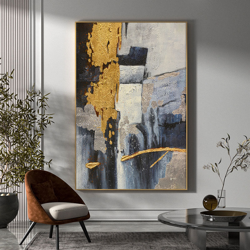 Elegant Veil: Abstract Gold and Blue Canvas