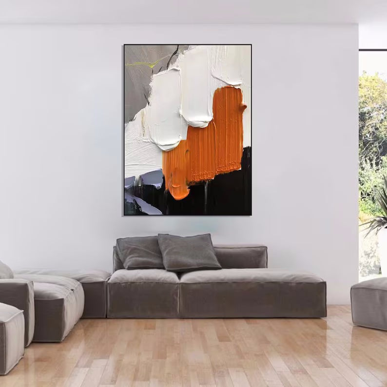 Modern Orange and White Abstract Wall Art