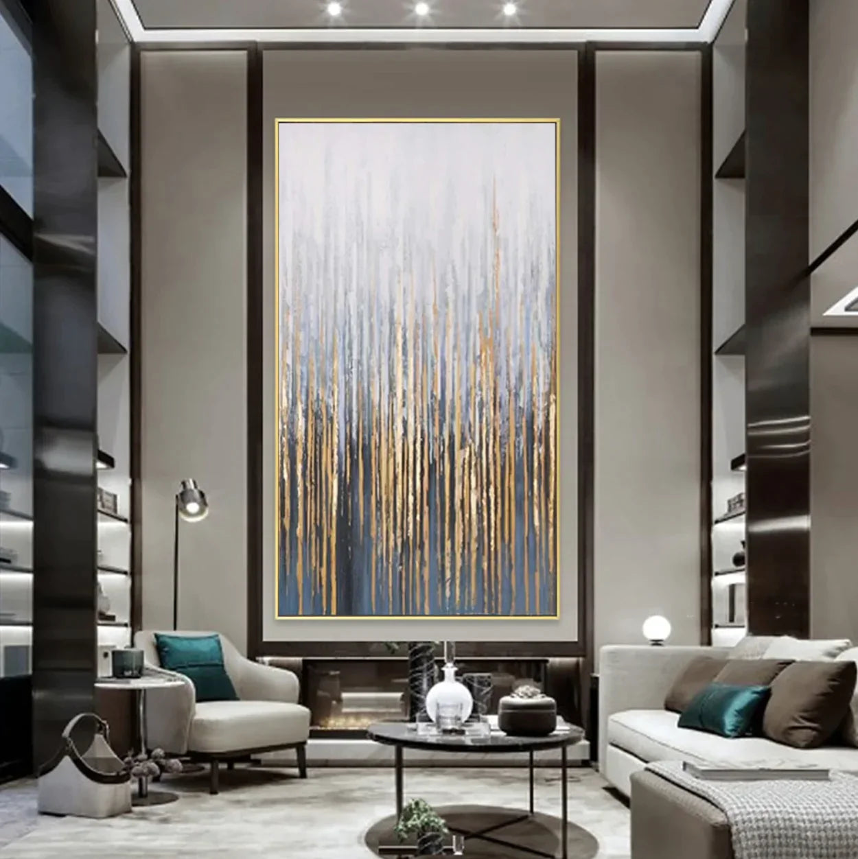 Golden Cascade: Modern Wall Art