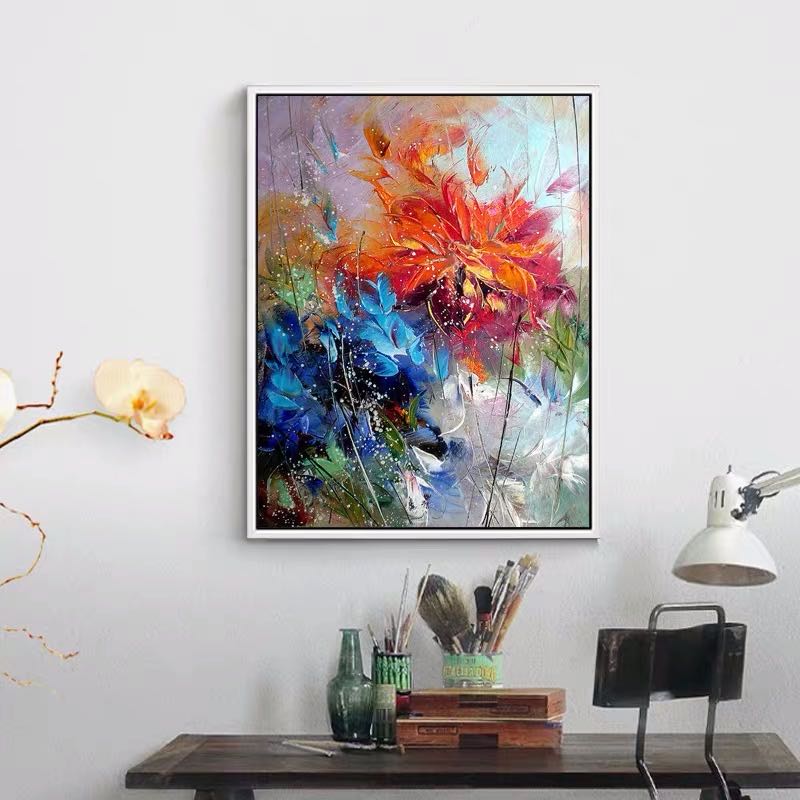 Armonía vibrante: arte abstracto en lienzo con explosión floral