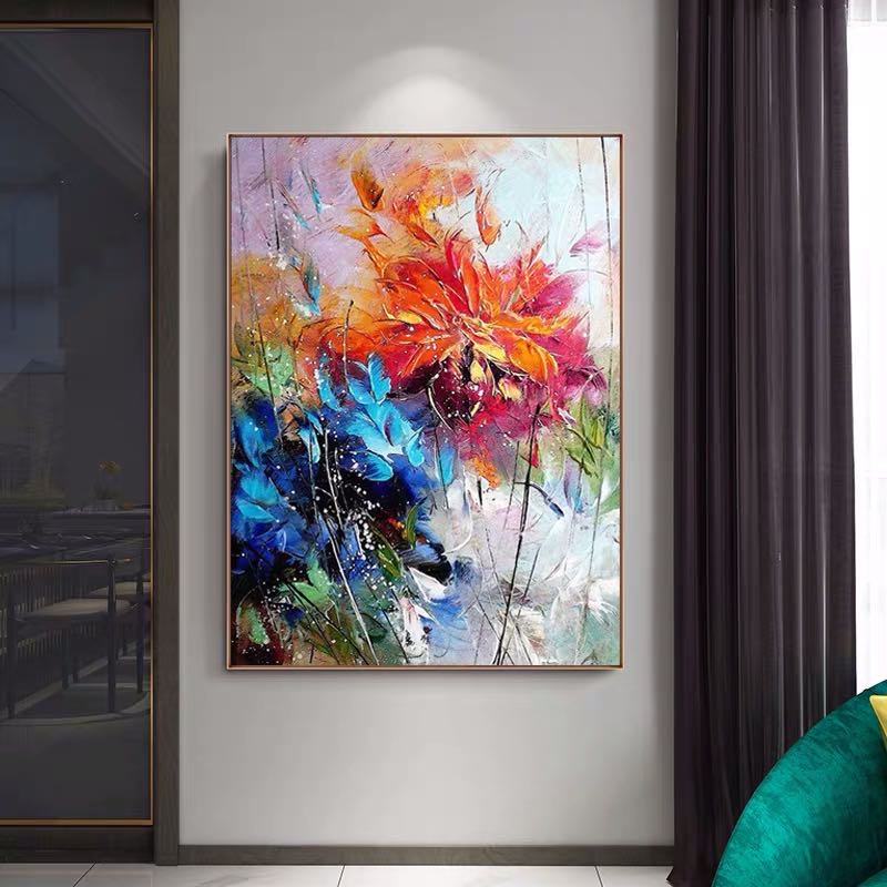 Armonía vibrante: arte abstracto en lienzo con explosión floral