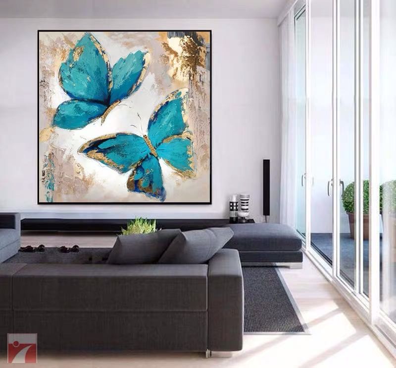 Arte de pared abstracto de mariposa verde azulado vibrante