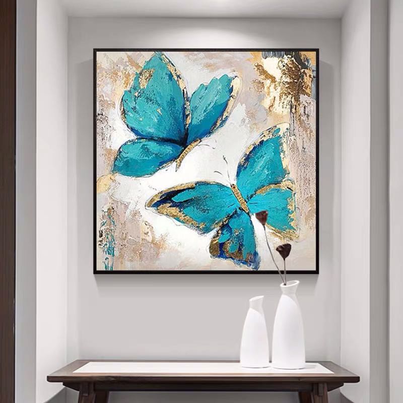 Arte de pared abstracto de mariposa verde azulado vibrante