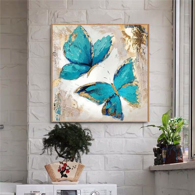 Arte de pared abstracto de mariposa verde azulado vibrante