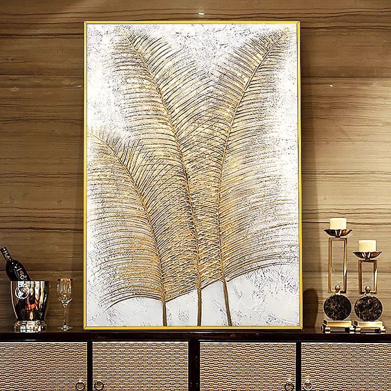 Golden Elegance: Leaf Art on Canvas