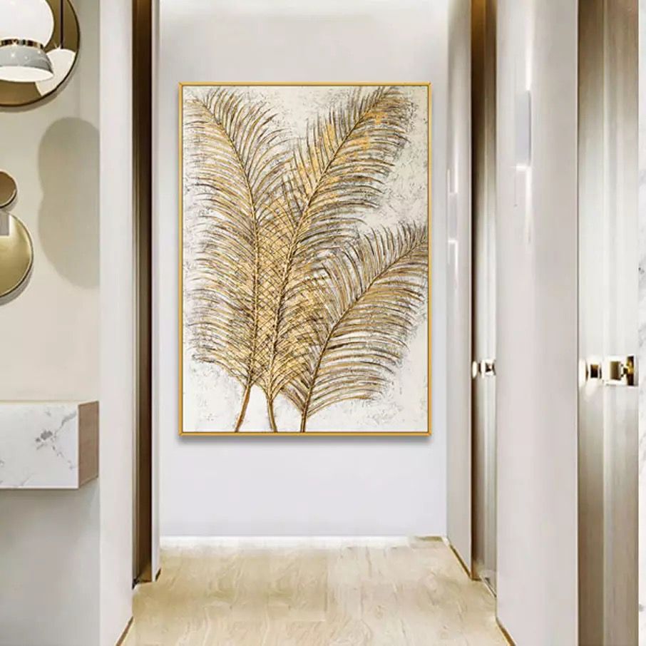 Golden Elegance: Leaf Art on Canvas