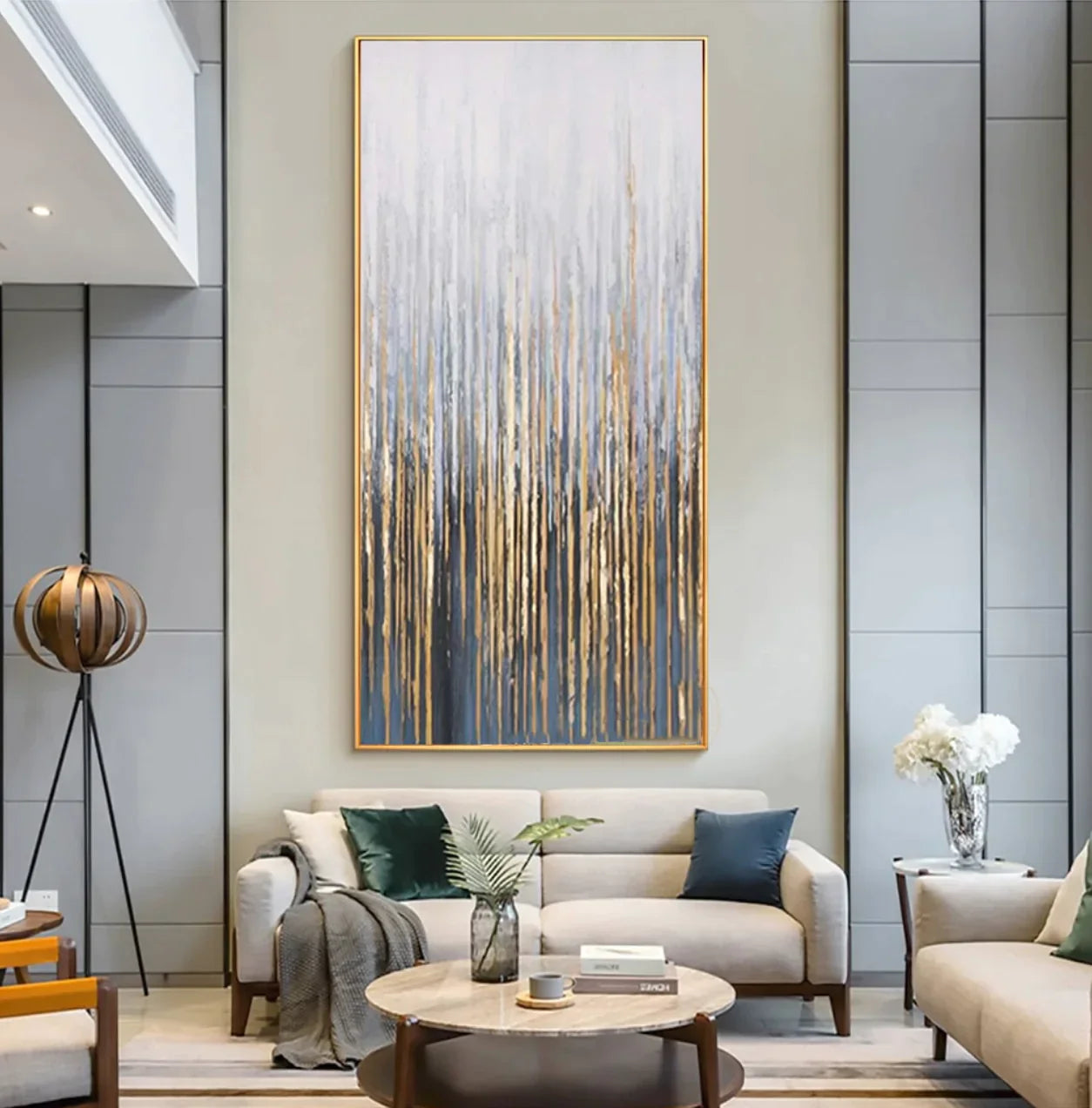 Golden Cascade: Modern Wall Art