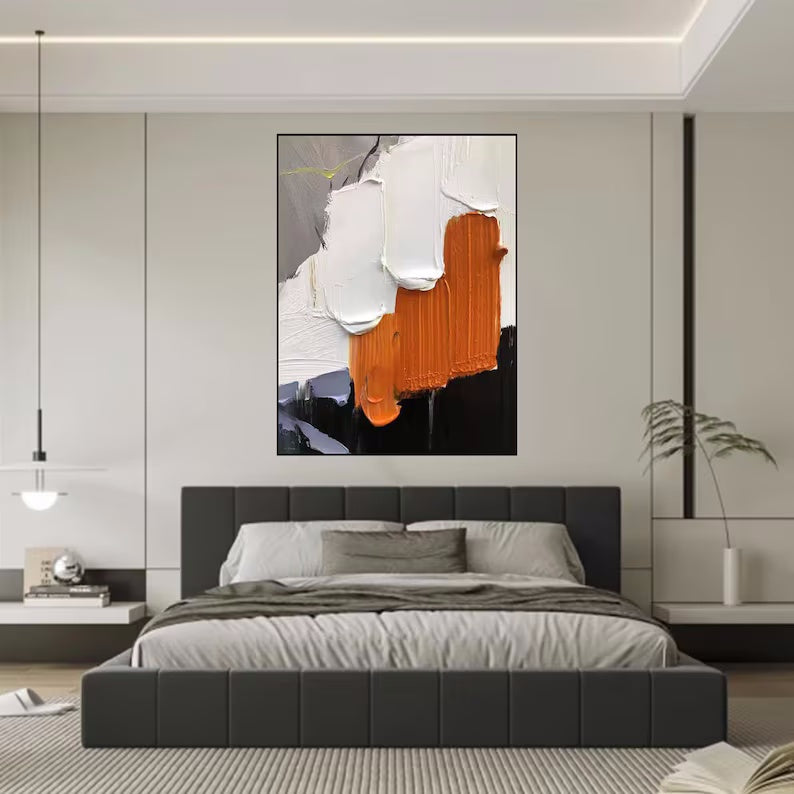 Modern Orange and White Abstract Wall Art