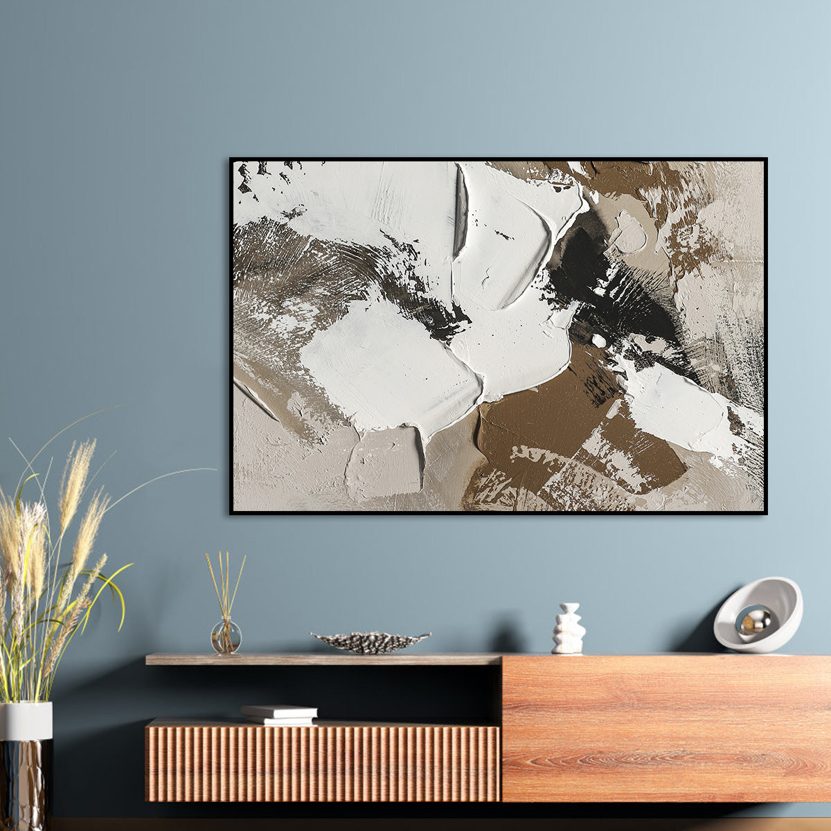 Abstract Textured White and Brown Oil Painting