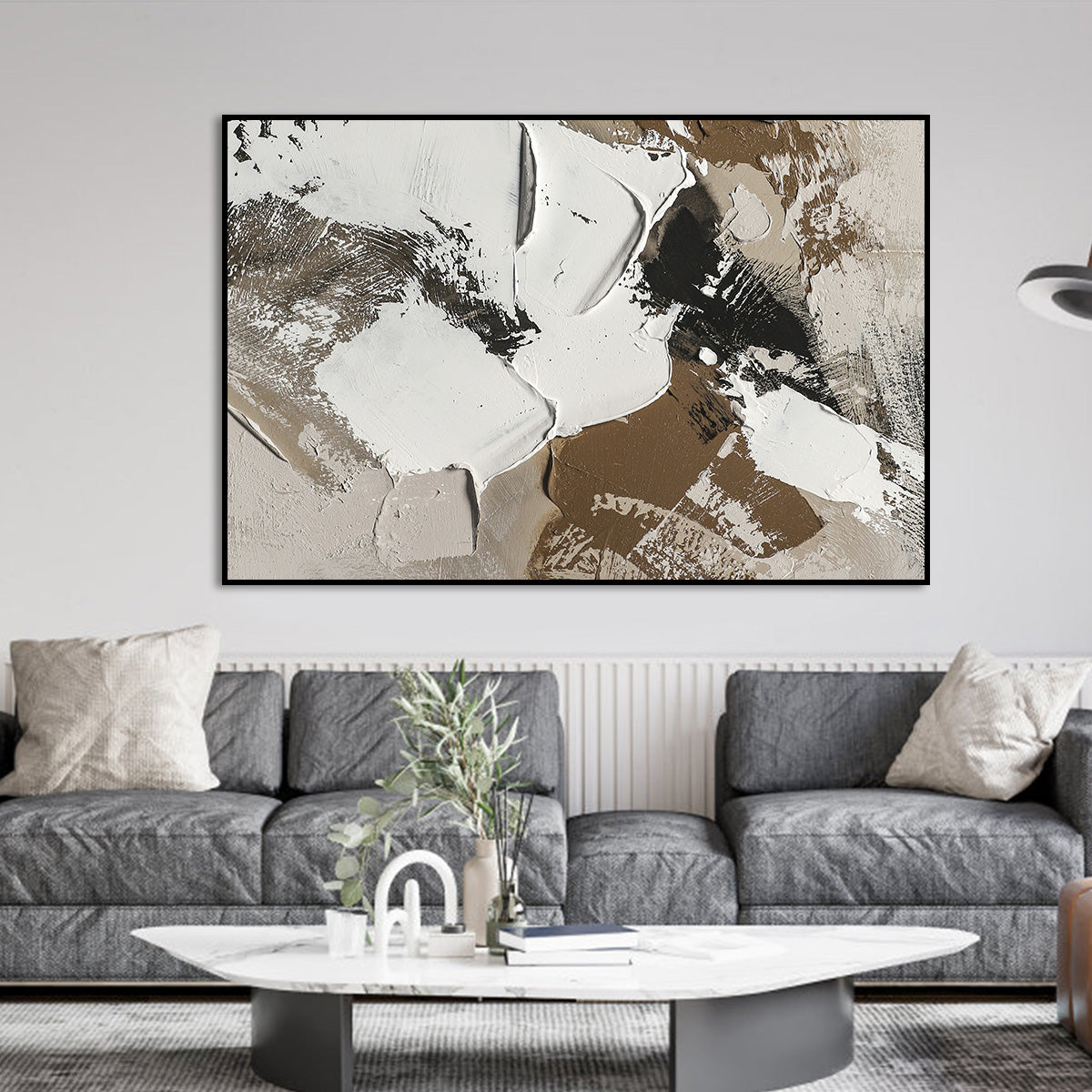 Abstract Textured White and Brown Oil Painting