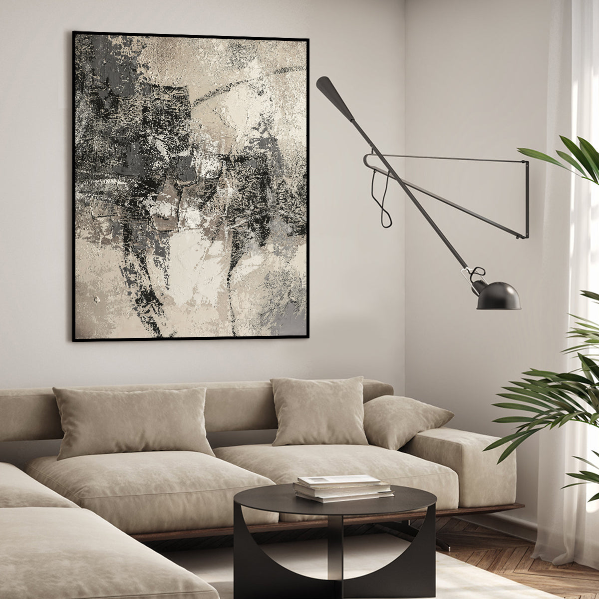 Monochrome Abstract Textured Oil Painting