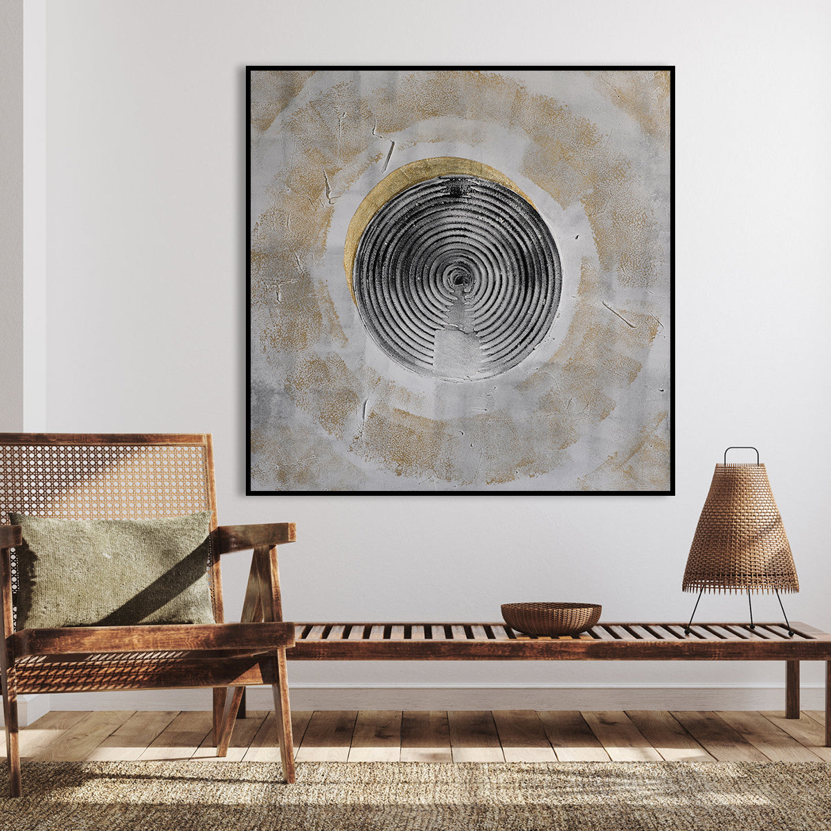 Golden Reverberations: Textured Abstract Spiral