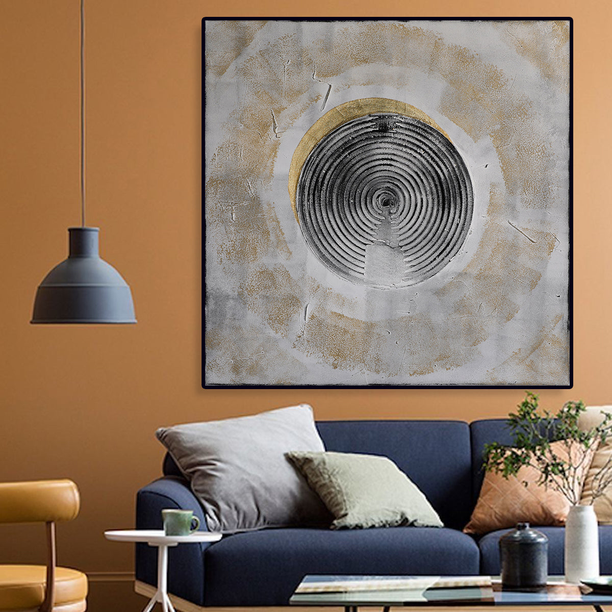 Golden Reverberations: Textured Abstract Spiral