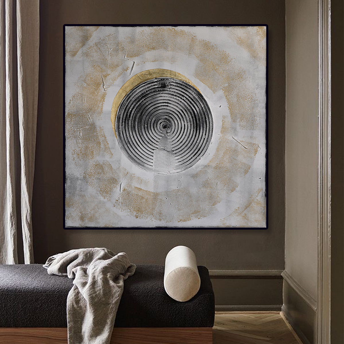 Golden Reverberations: Textured Abstract Spiral