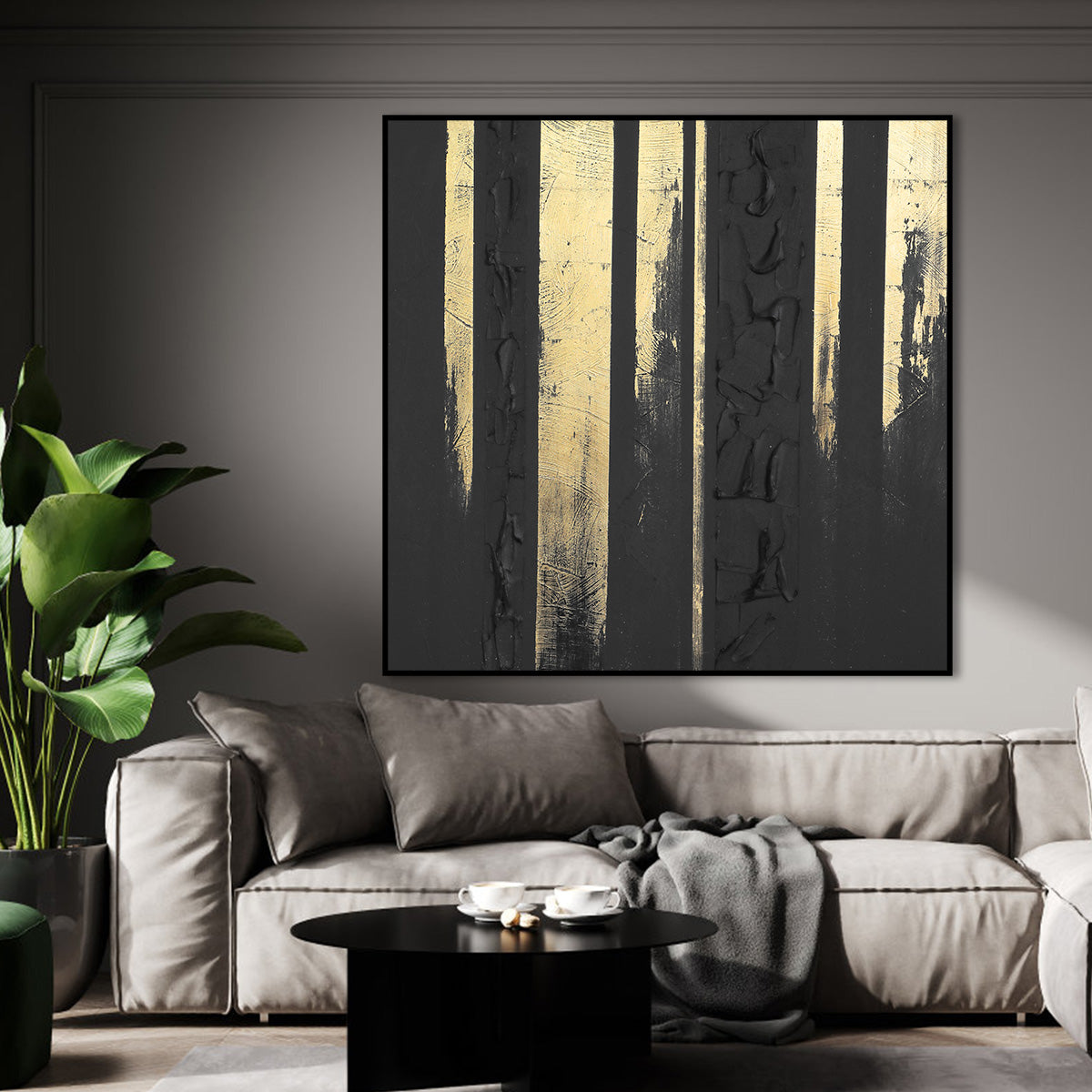 Eclipse of Gold - Black and Gold Textured Abstract Canvas