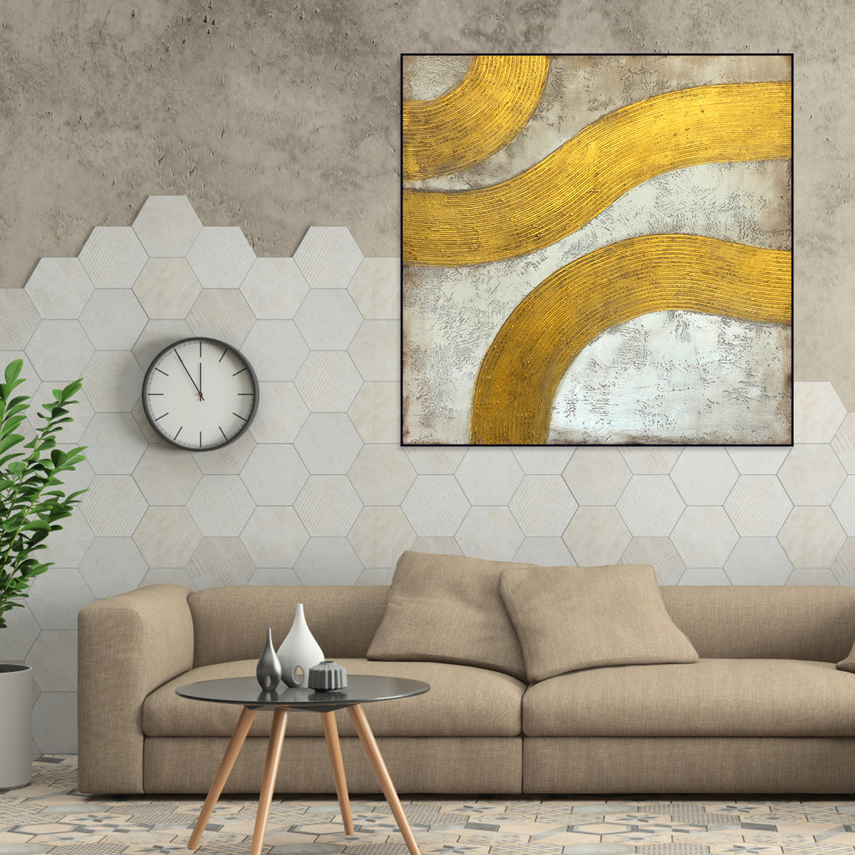 Golden Waves: Modern Abstract Textured Painting