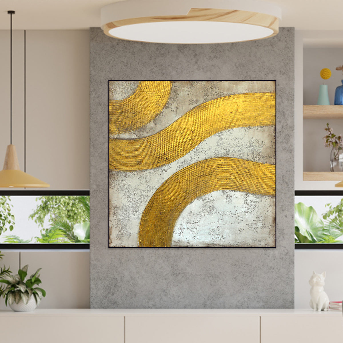 Golden Waves: Modern Abstract Textured Painting