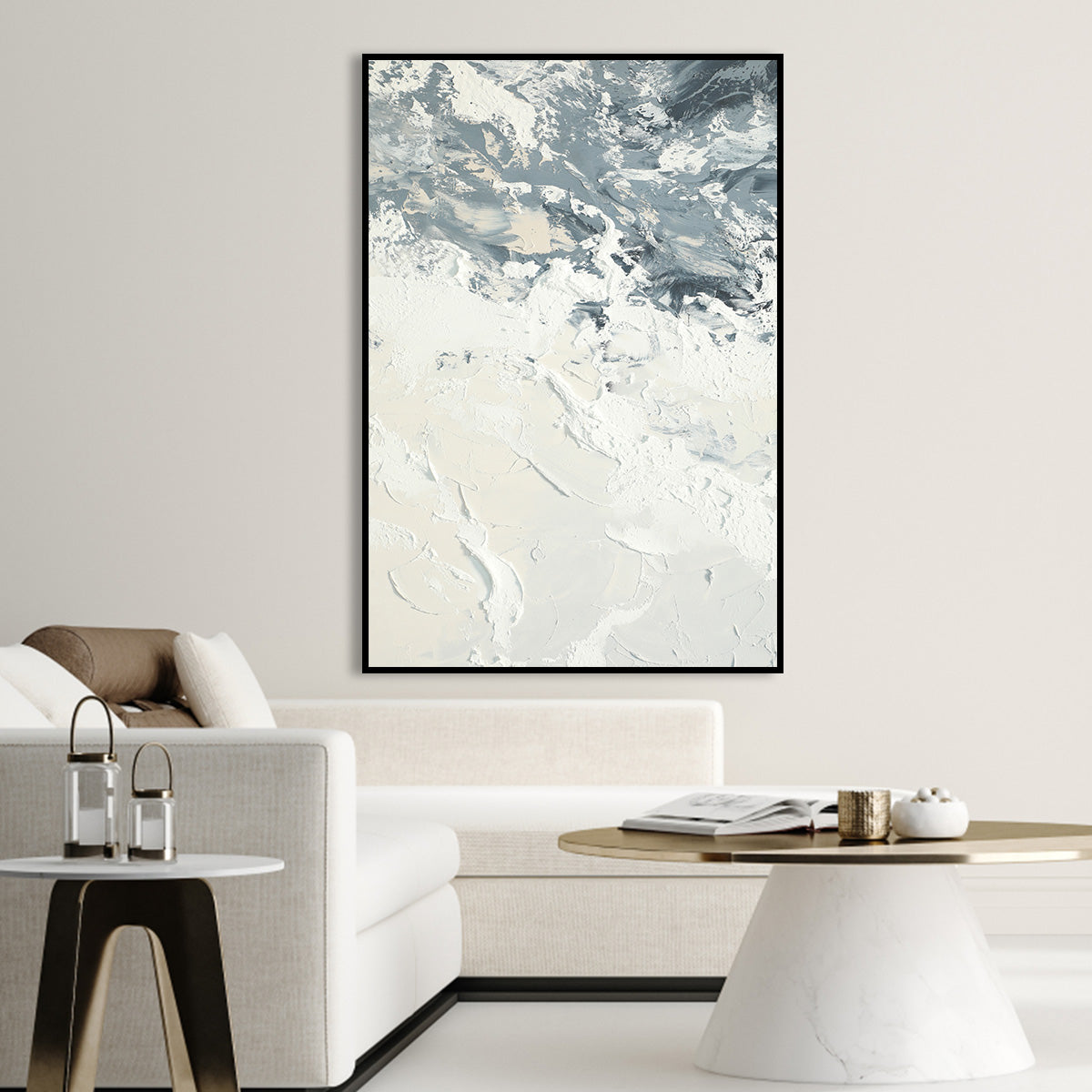 Textured Abstract Canvas Art - White and Gray Artistic Painting