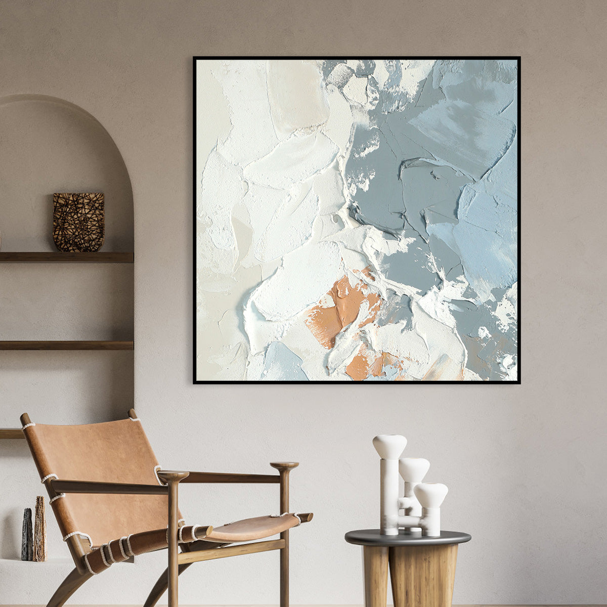 Warm and Cool Textured Abstract Canvas Art - Earth and Sky Palette