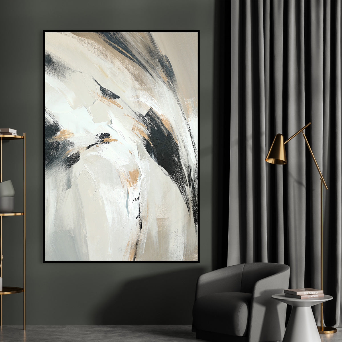 Modern Abstract Brushstroke Canvas Art - Neutral and Black