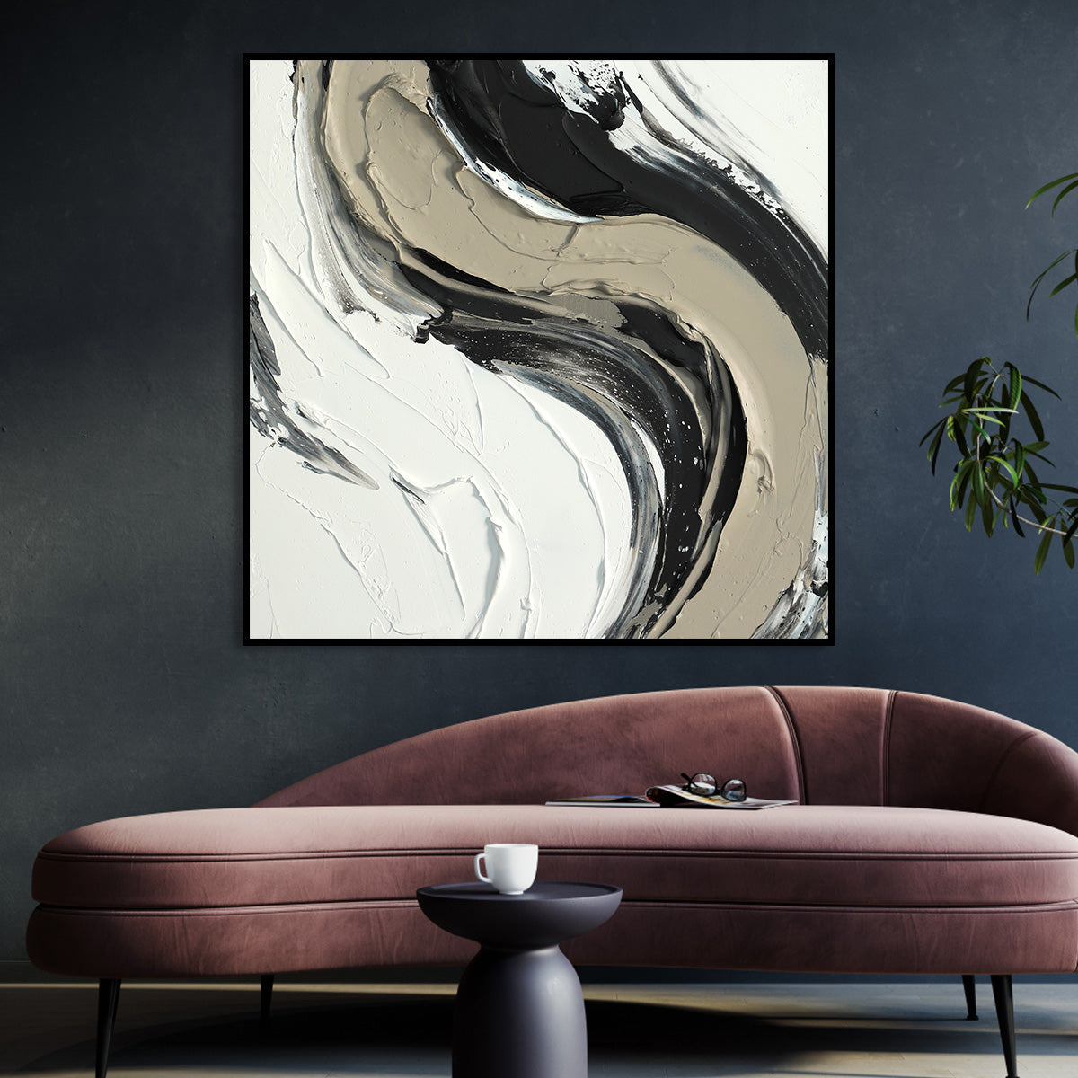 Dynamic Monochrome Abstract Oil Painting