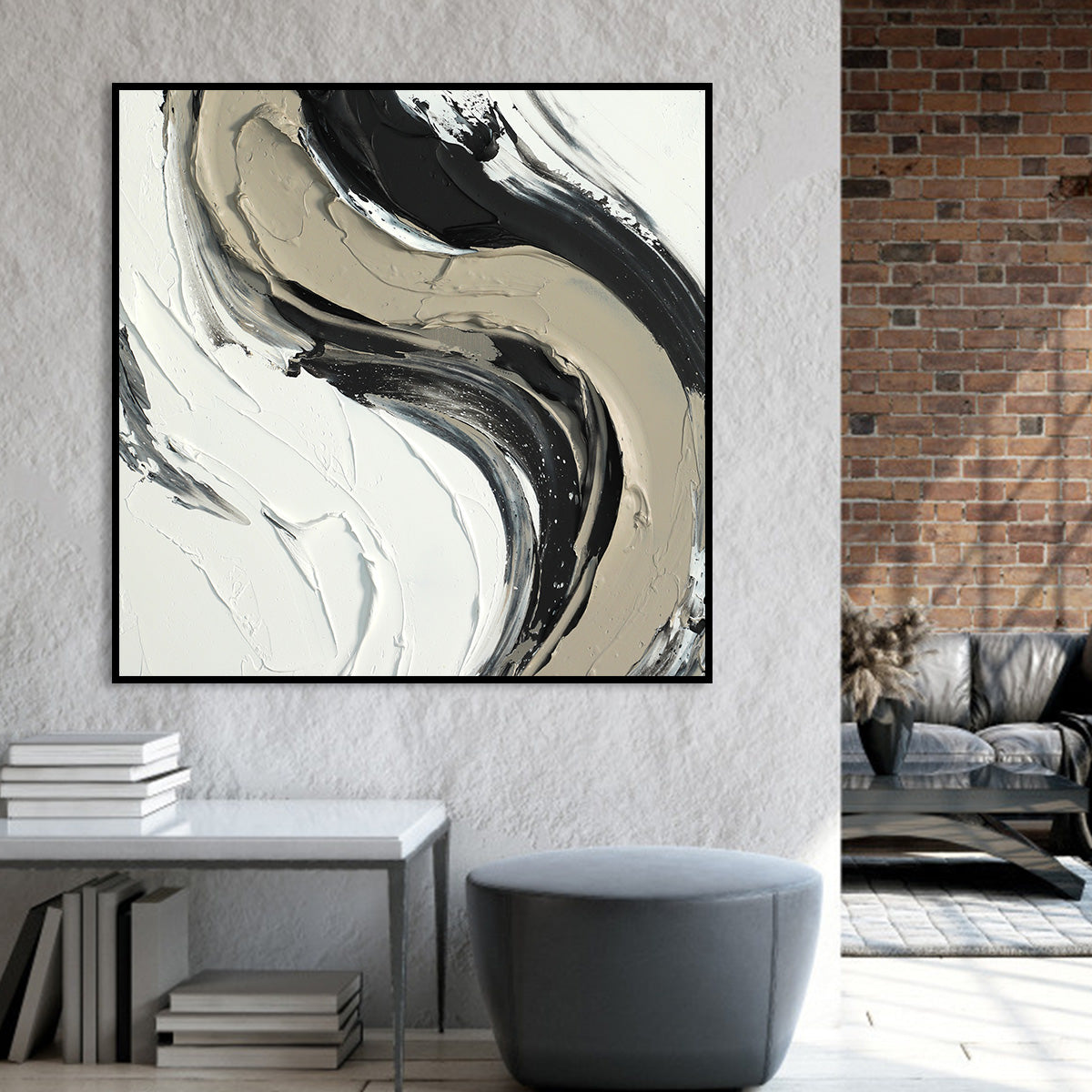 Dynamic Monochrome Abstract Oil Painting