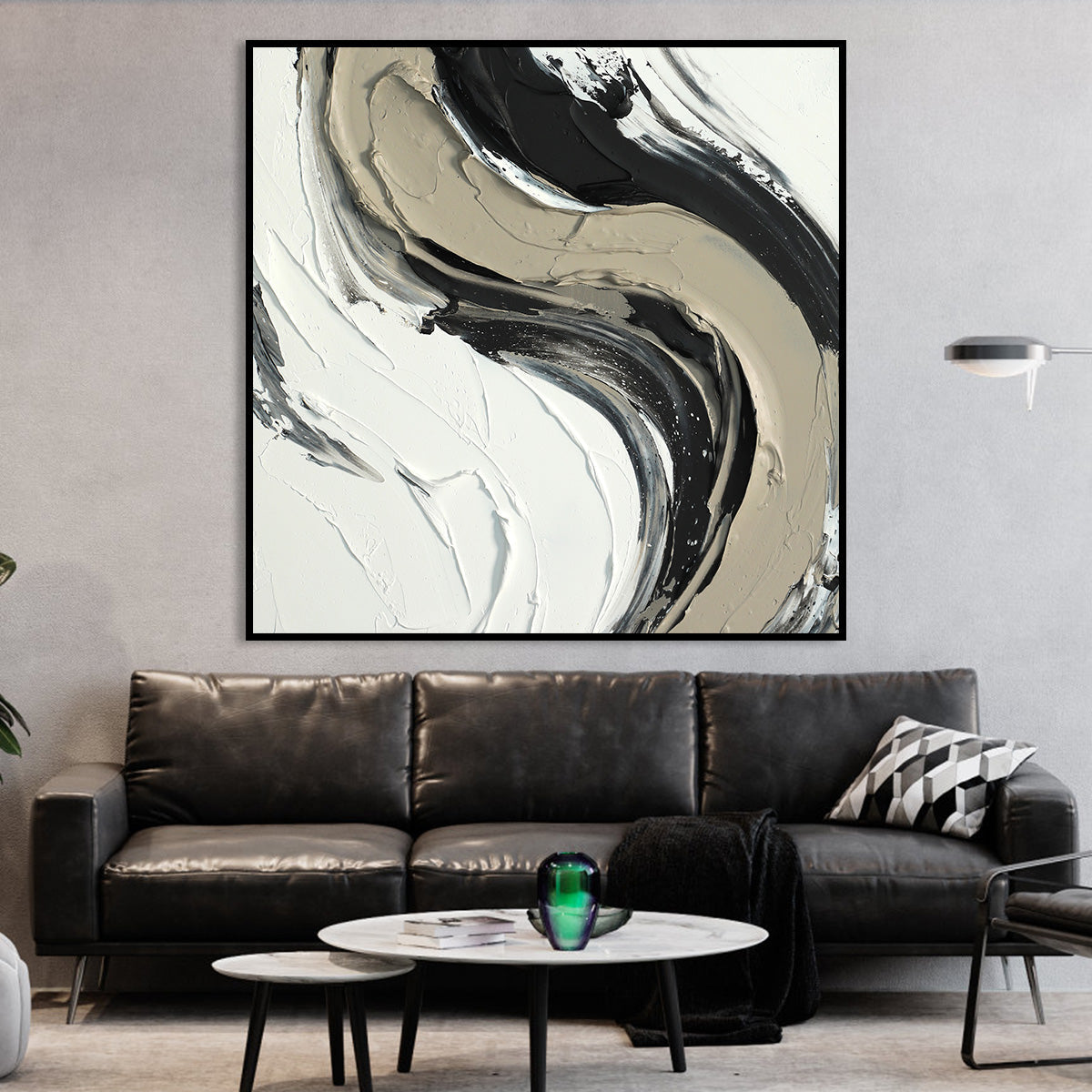 Dynamic Monochrome Abstract Oil Painting