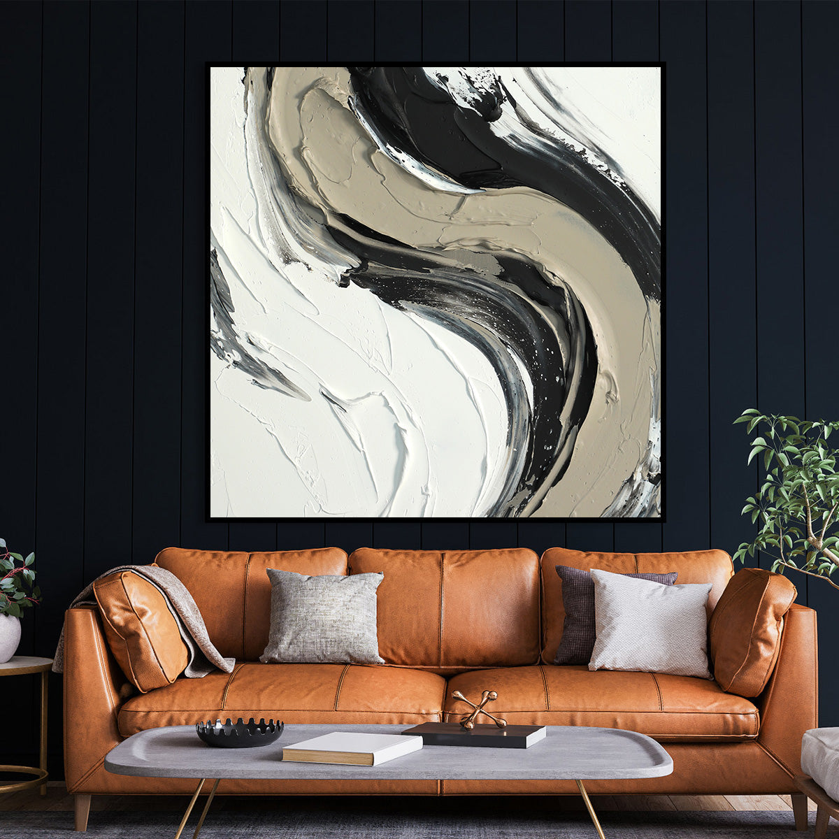 Dynamic Monochrome Abstract Oil Painting