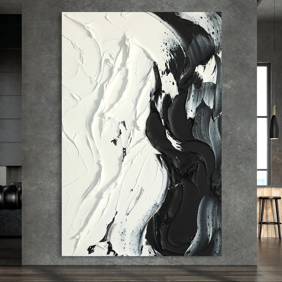 Monochrome Waves Abstract Art