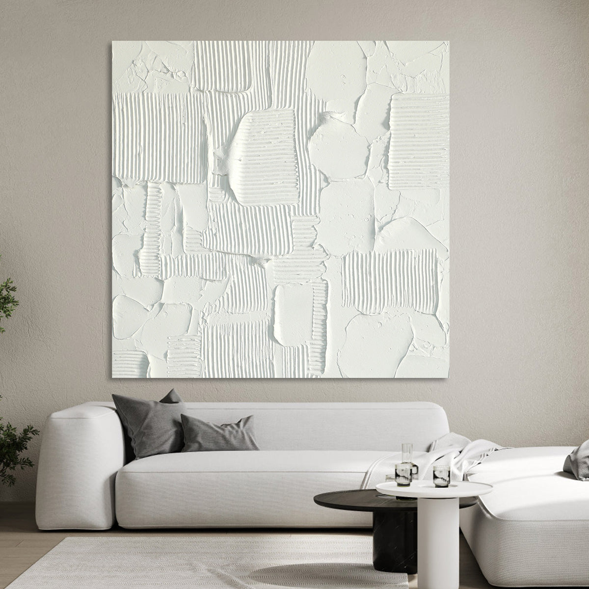 Textured Geometric White Canvas