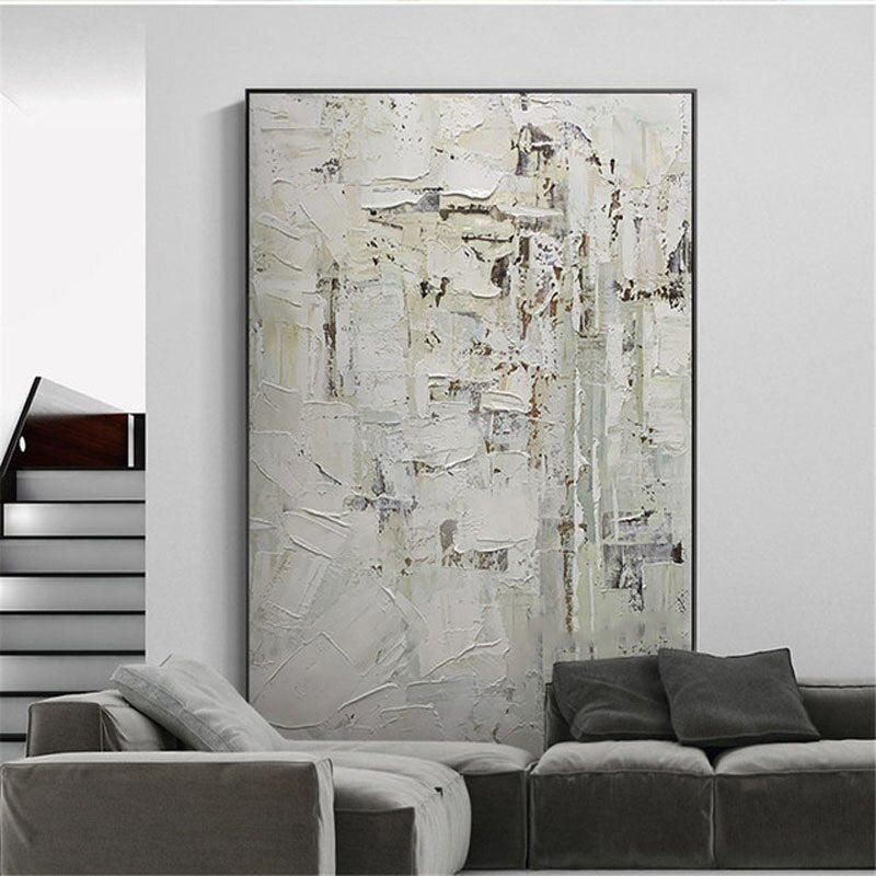 Arte de pared abstracto con textura blanca y beige