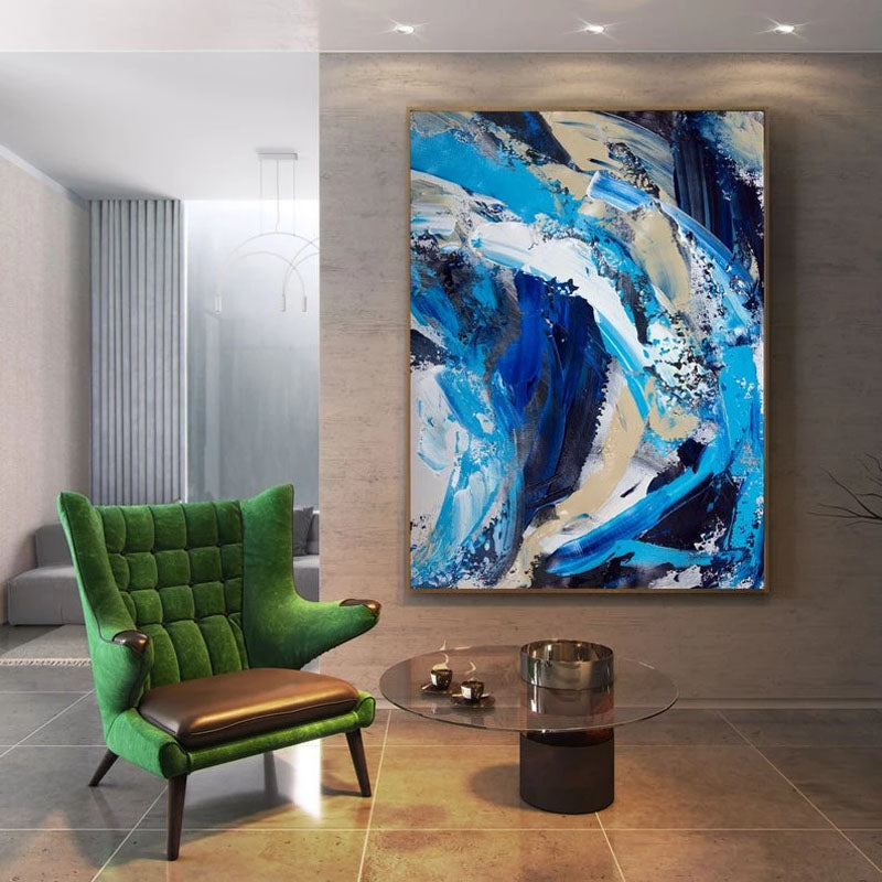 Dynamic Blue Abstract Ocean Wall Art