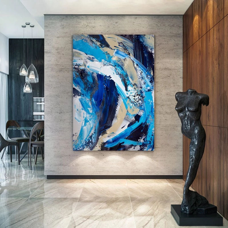 Dynamic Blue Abstract Ocean Wall Art