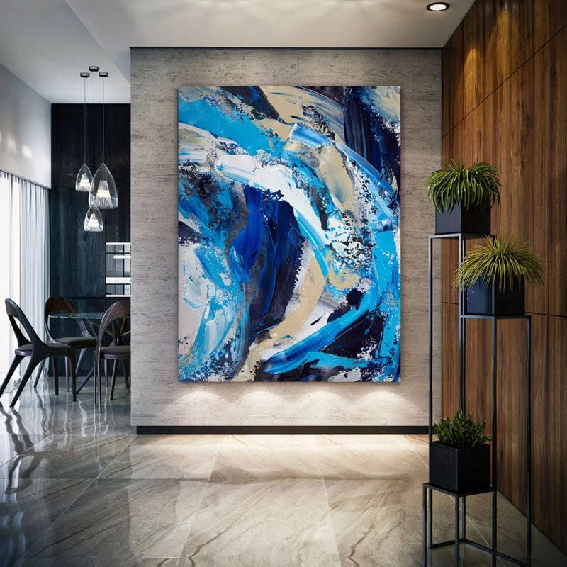 Dynamic Blue Abstract Ocean Wall Art