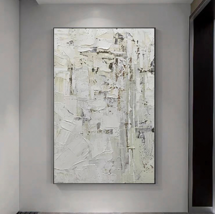 Arte de pared abstracto con textura blanca y beige