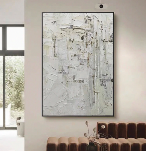 Arte de pared abstracto con textura blanca y beige