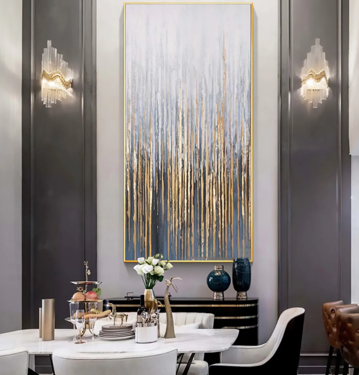 Golden Cascade: Modern Wall Art