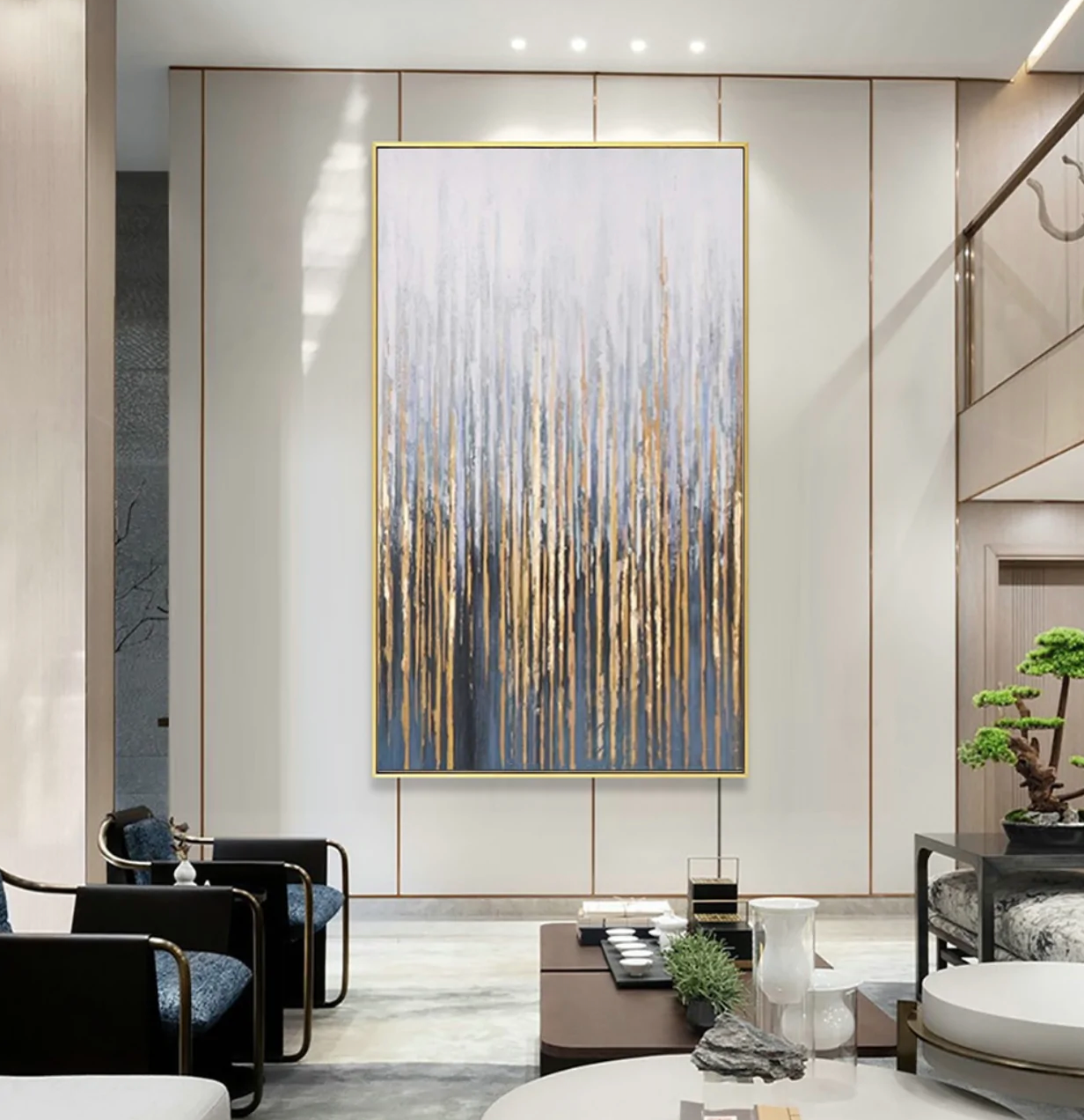 Golden Cascade: Modern Wall Art