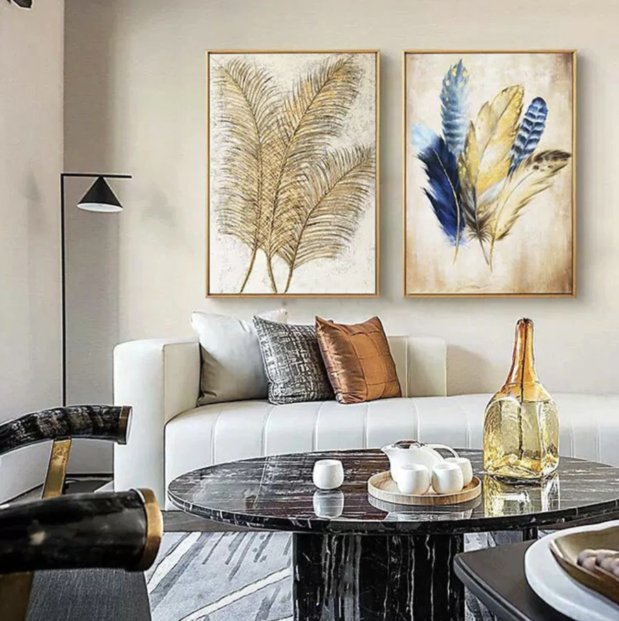 Golden Elegance: Leaf Art on Canvas