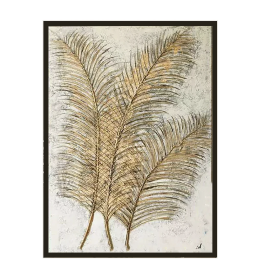 Golden Elegance: Leaf Art on Canvas