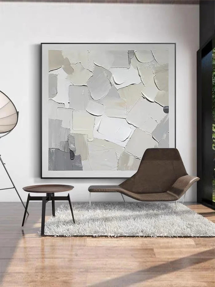 Minimalist White and Grey Abstract Wall Art