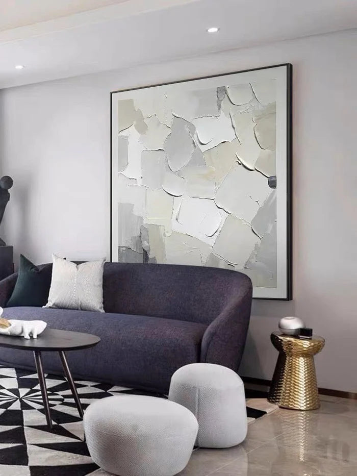 Minimalist White and Grey Abstract Wall Art