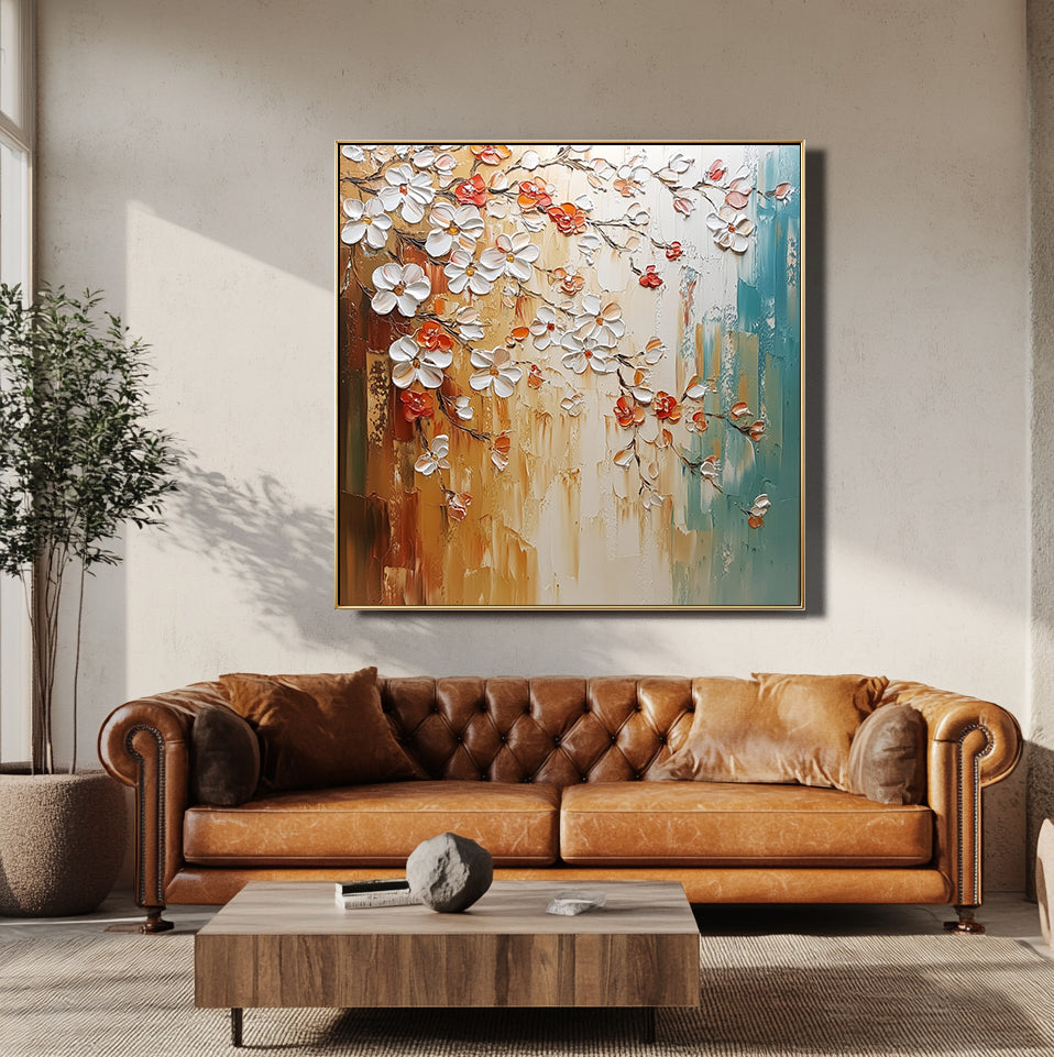 Golden Bloom Textured Painting-wp241838